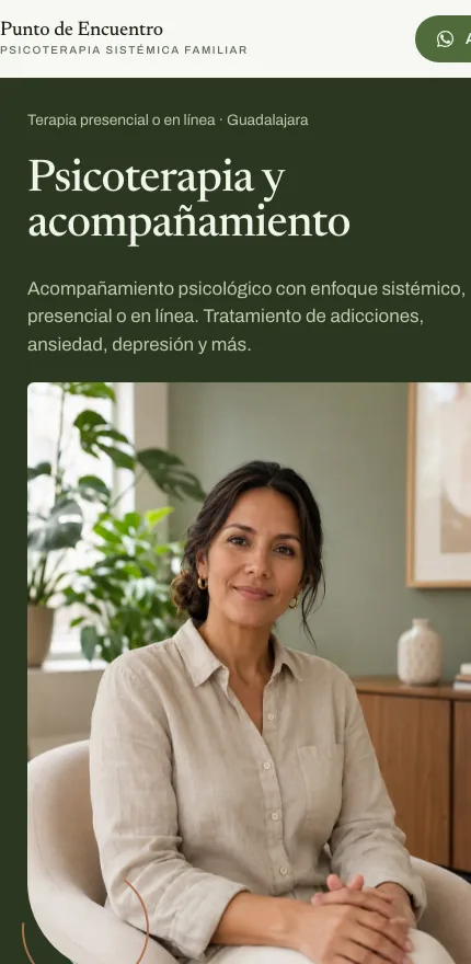 La misma portada en celular: el retrato, el enfoque y el botón de agendar, todo a una mano