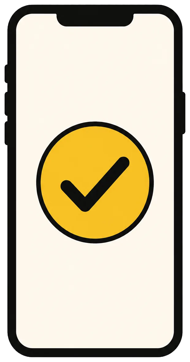 Icono de un teléfono con una palomita