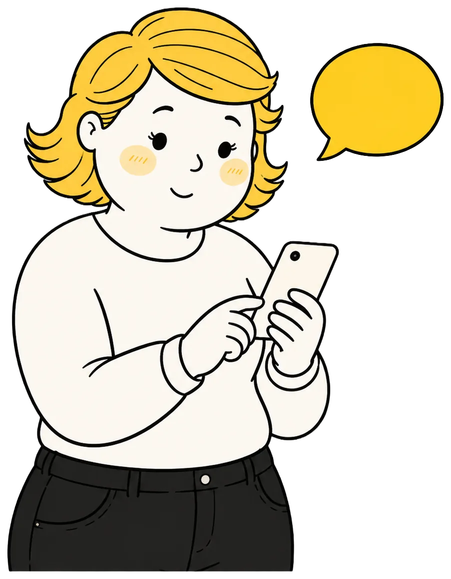 La diseñadora de Mirador conversando por WhatsApp